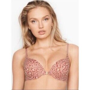 Victoria's Secret Incredible Bra Perfect Shape 38DD Cheetah Print Front Clasp